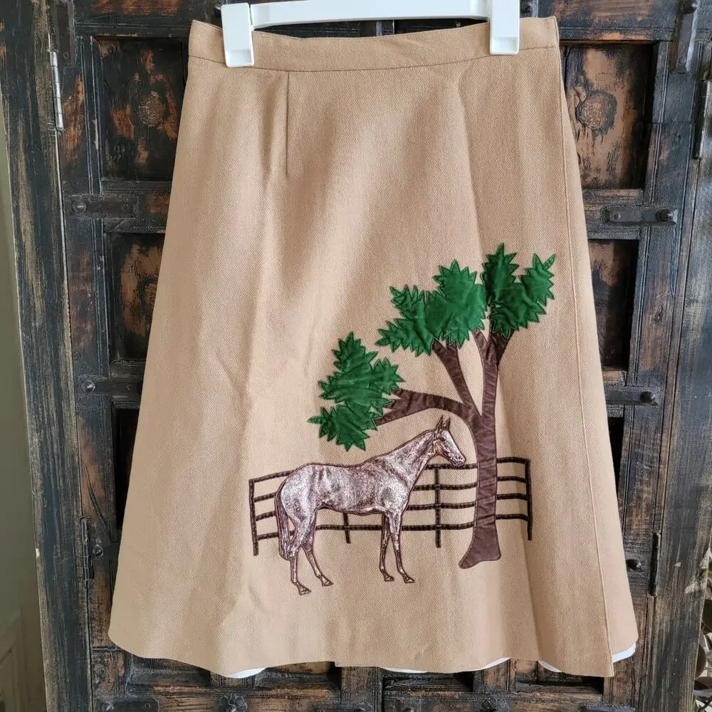 Bettmaar Vintage Ranch Horse Applique Wool Skirt Sz 12 - Picture 8 of 8
